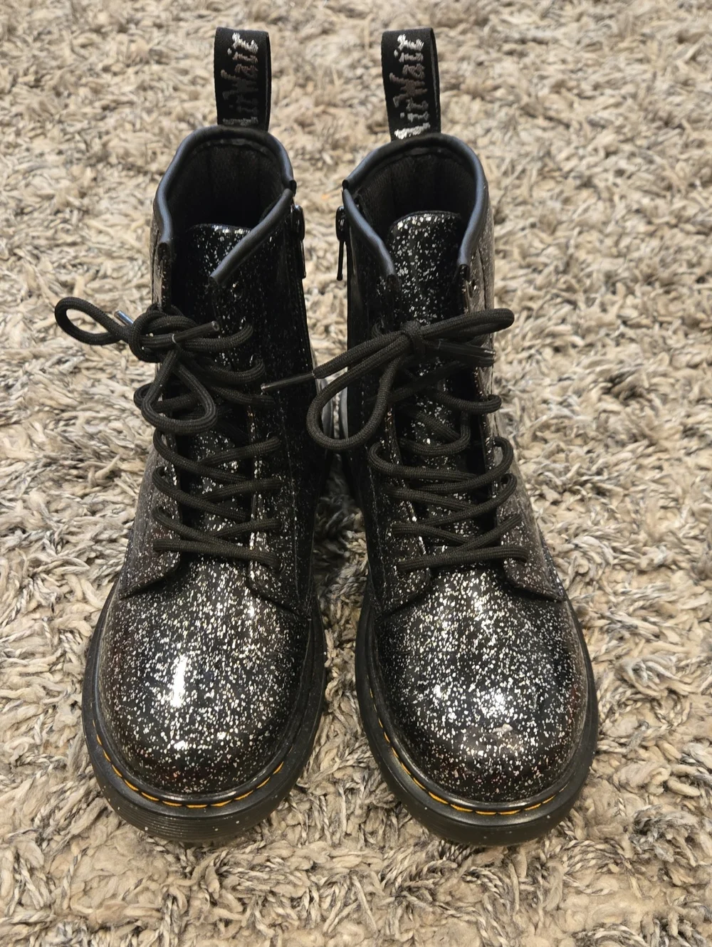 Girls' Black Glitter Lace-Up Dr. Martens Kids Boots
